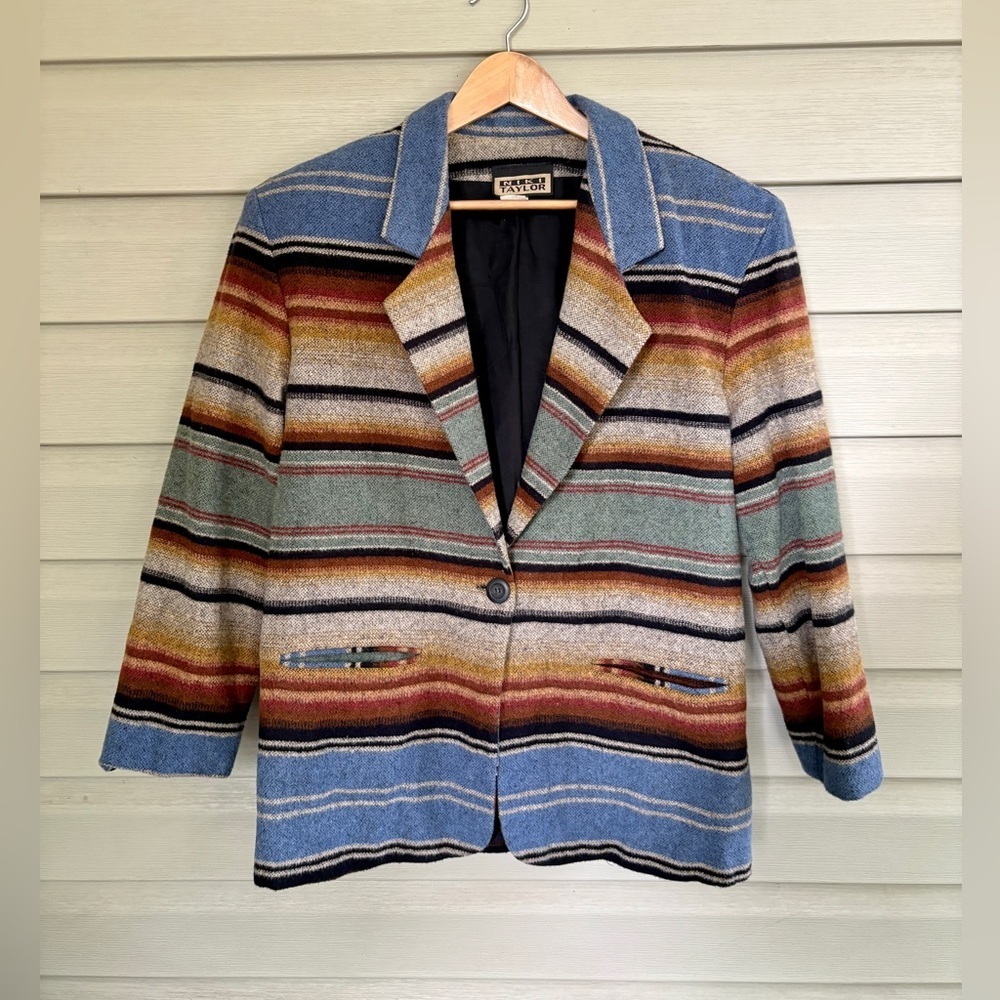 NIKI TAYLOR 90s cotton acrylic southwestern oversized blazer grunge preppy sz L